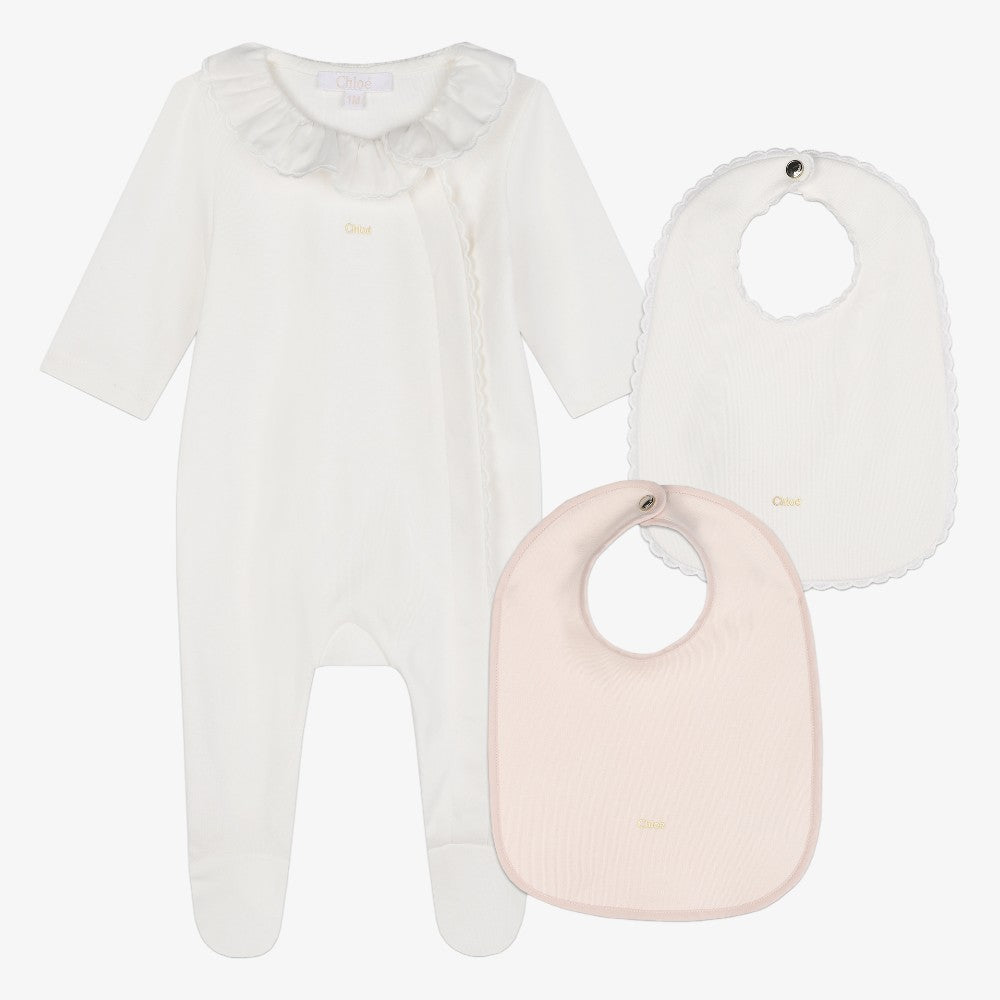 Footie And 2 Bib Set - White