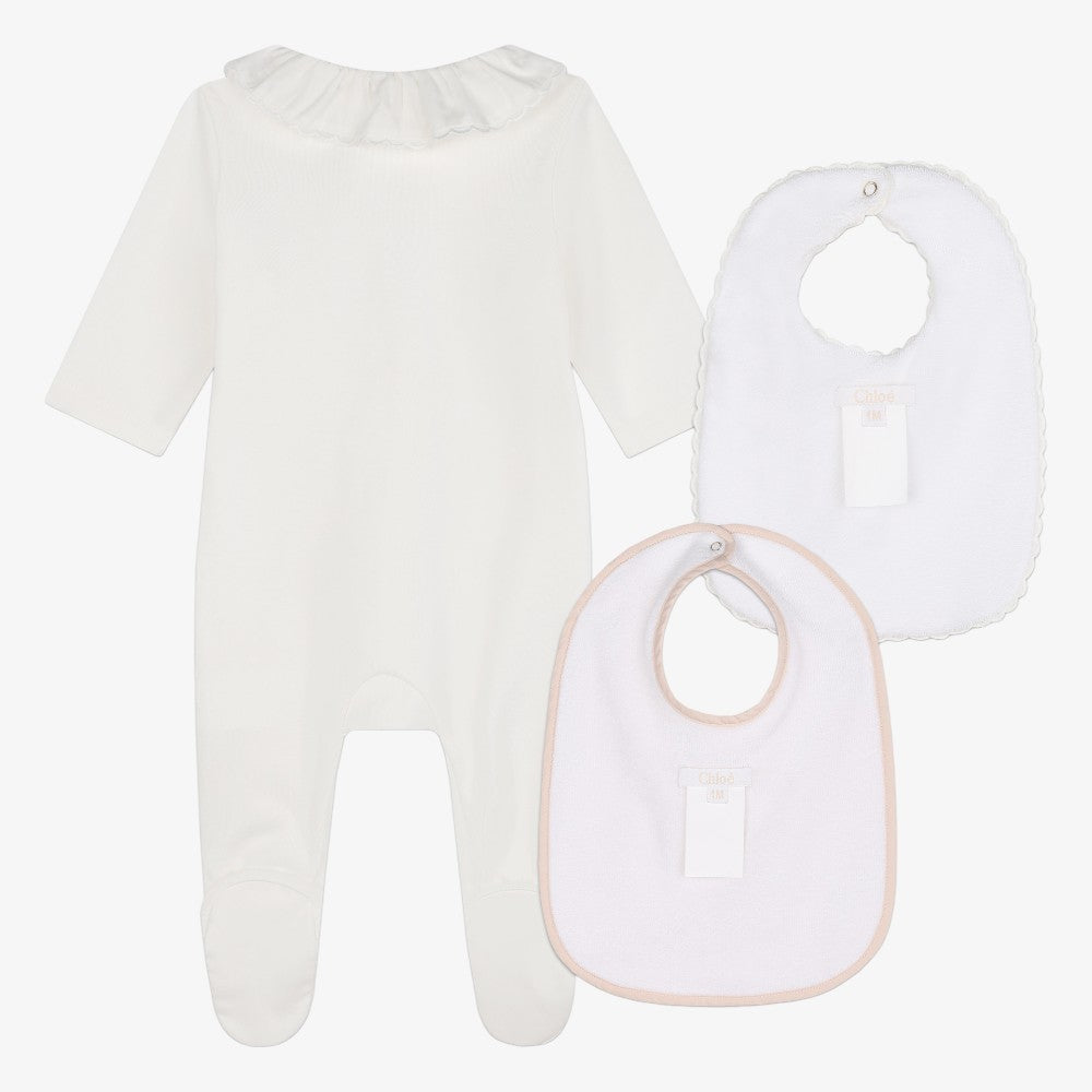 Footie And 2 Bib Set - White