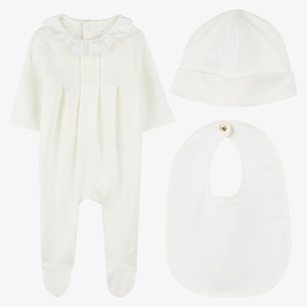 Footie With Bib And Hat - Offwhite