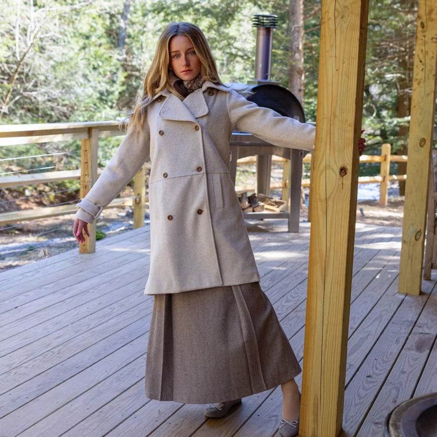 Wool Button Coat - Beige