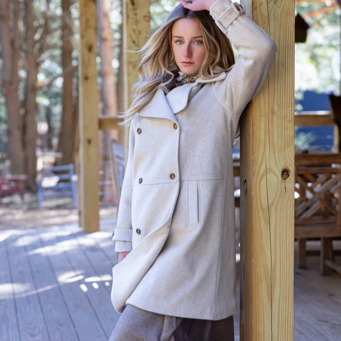 Wool Button Coat - Beige