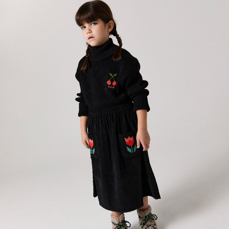 Ruffle Corduroy Skirt - Black