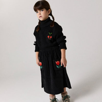 Ruffle Corduroy Skirt - Black