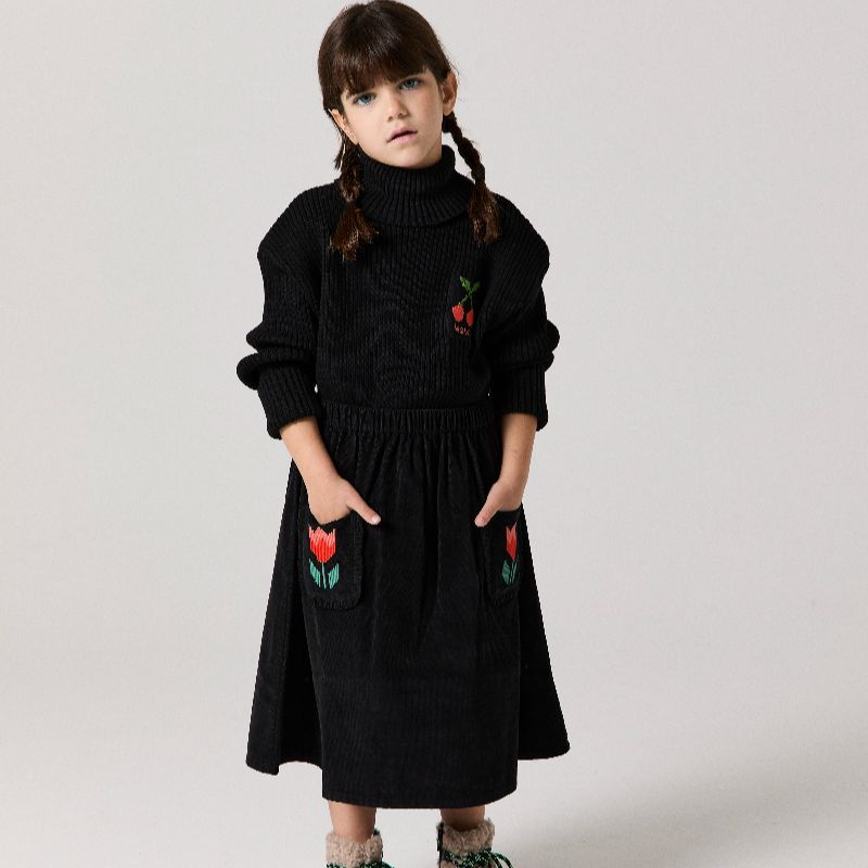 Ruffle Corduroy Skirt - Black