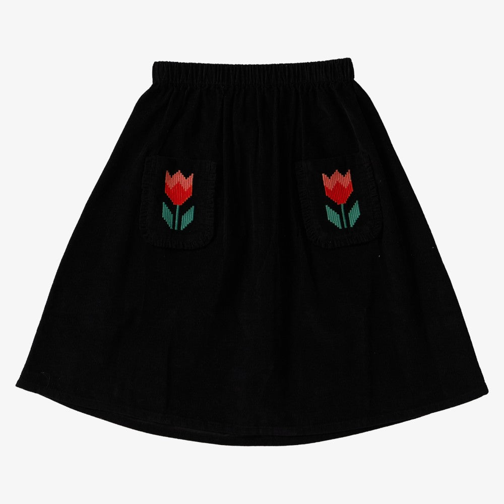 Ruffle Corduroy Skirt - Black