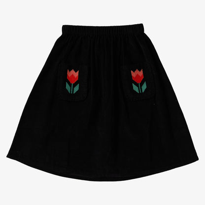 Ruffle Corduroy Skirt - Black