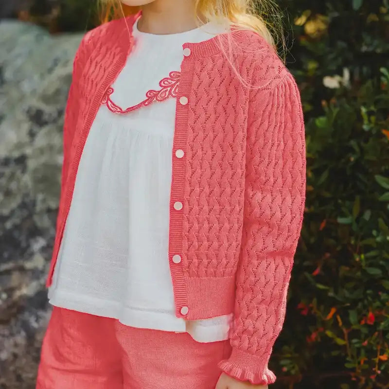 Pointelle Cardigan - Coral