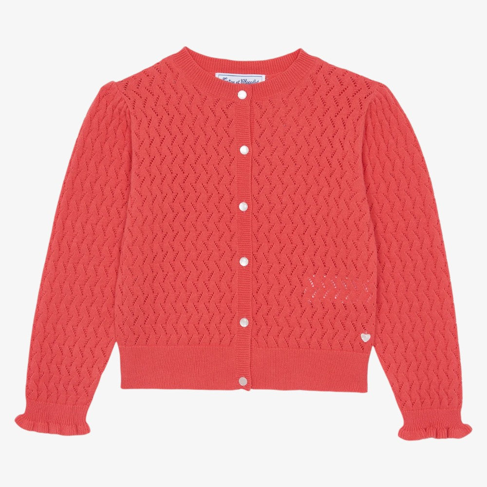 Pointelle Cardigan - Coral