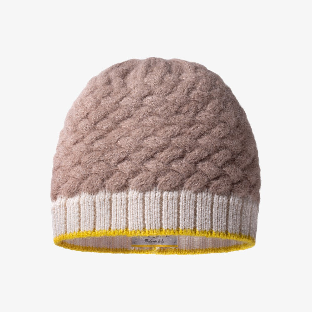 Wave Knit Beanie - Milky White &amp; Cameo