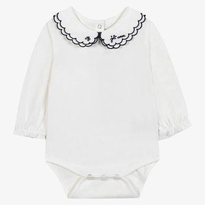 Ruffle Collar Bodysuit - Navy