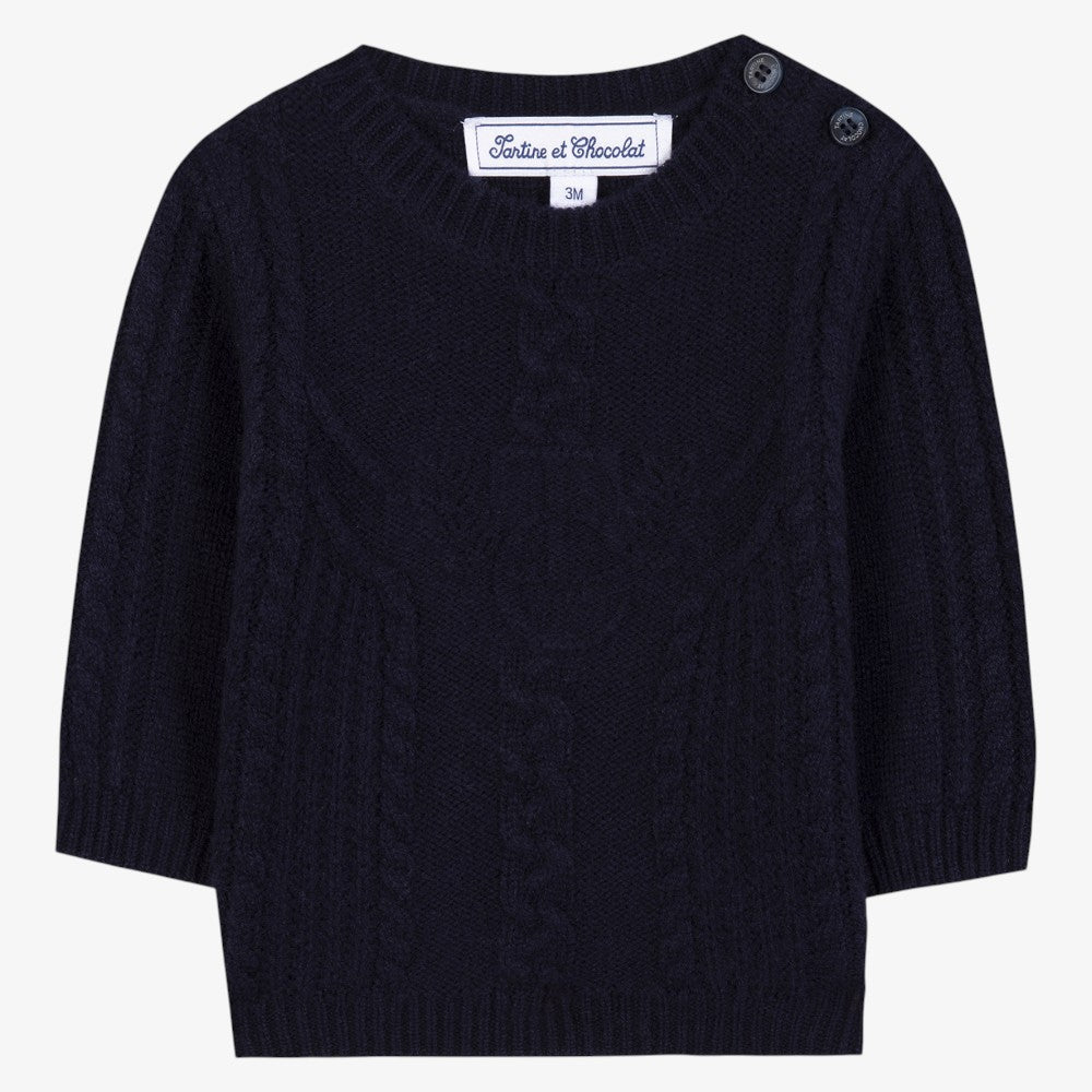 Cable Design Sweater - Navy