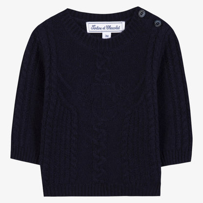 Cable Design Sweater - Navy