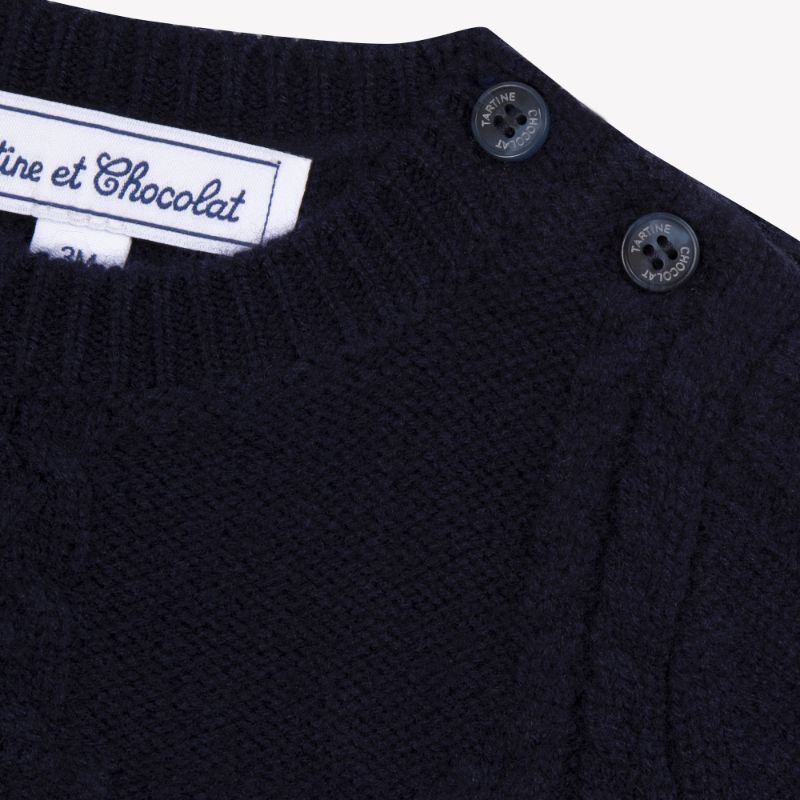 Cable Design Sweater - Navy