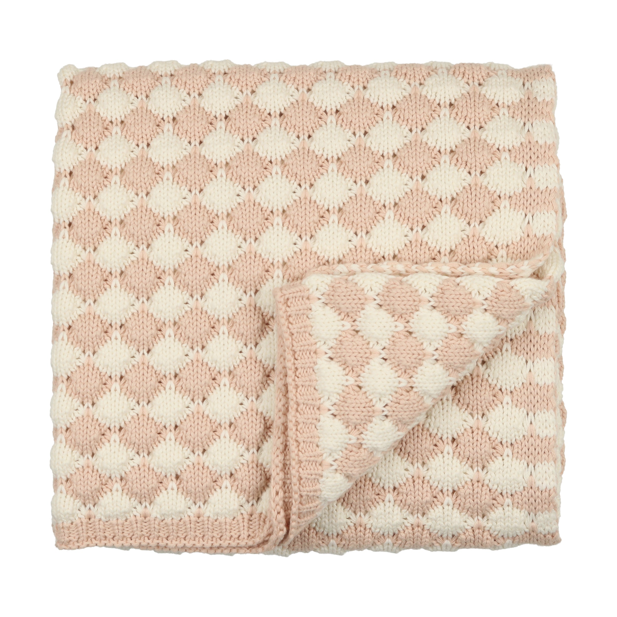 Peluche Contrast Balls Knit Blanket - Cream-rose