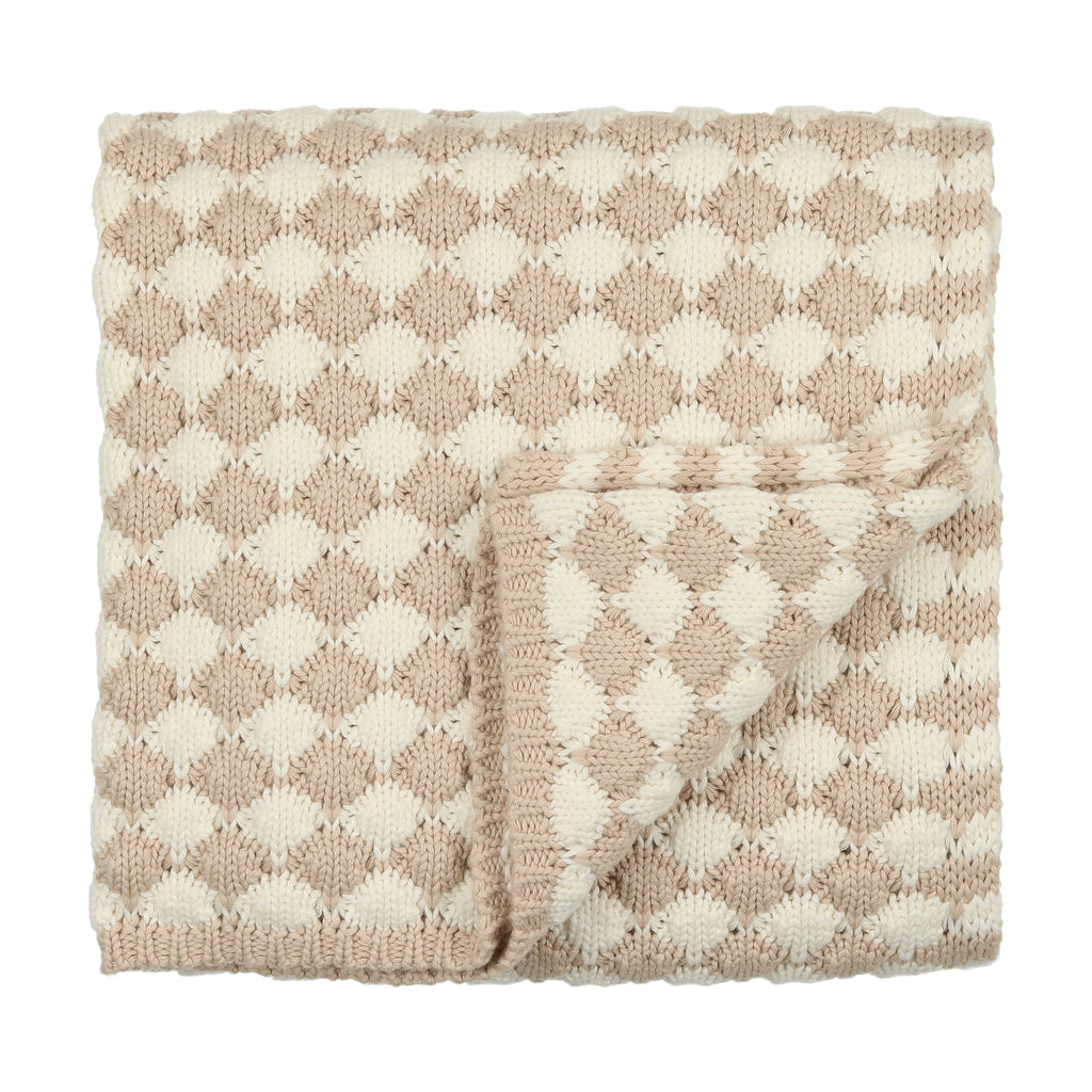 Peluche Contrast Balls Knit Blanket - Cream-tan