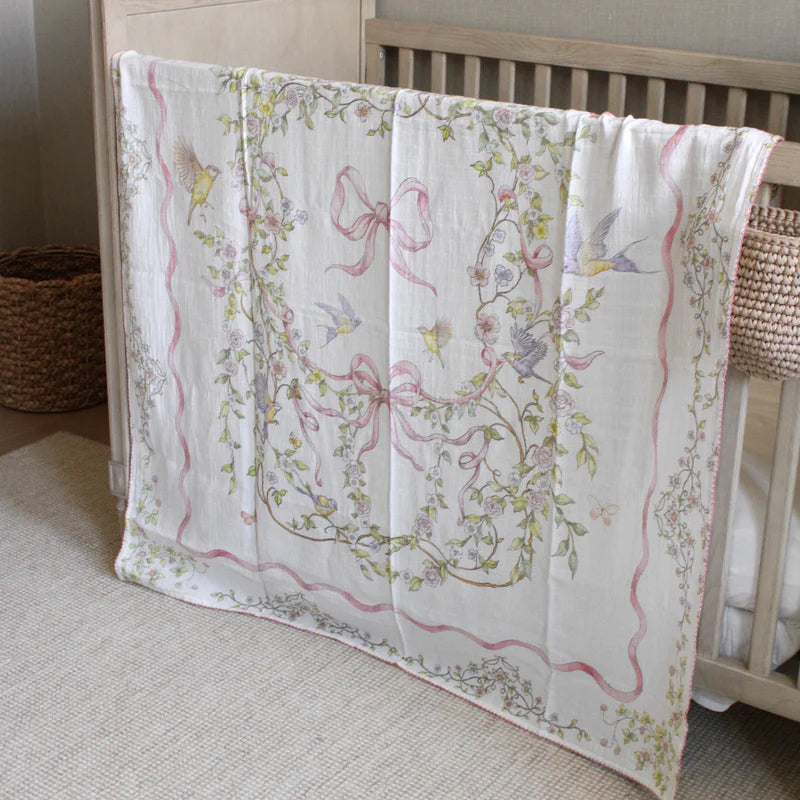 Muslin Blanket - Rose Ribbon