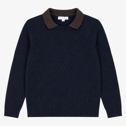 Cable Collar Sweater - Navy