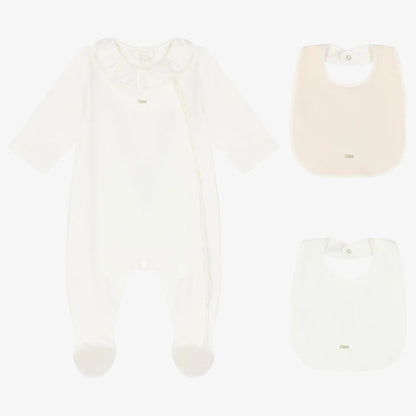 Footie With 2 Bibs - Offwhite