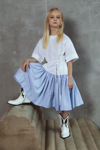 Chloe Dress - White&amp;blue