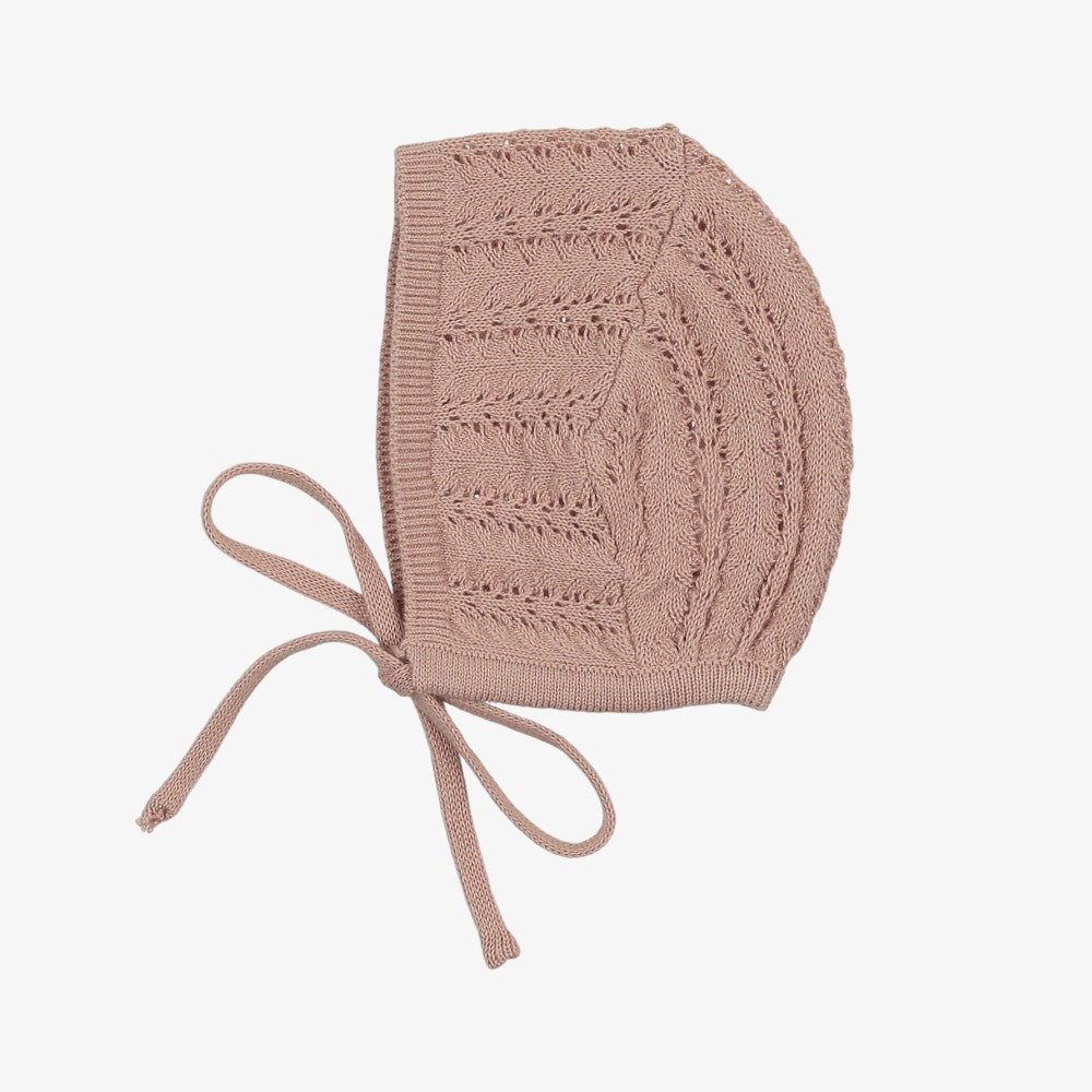 Crochet Knit Bonnet - Dusty Pink