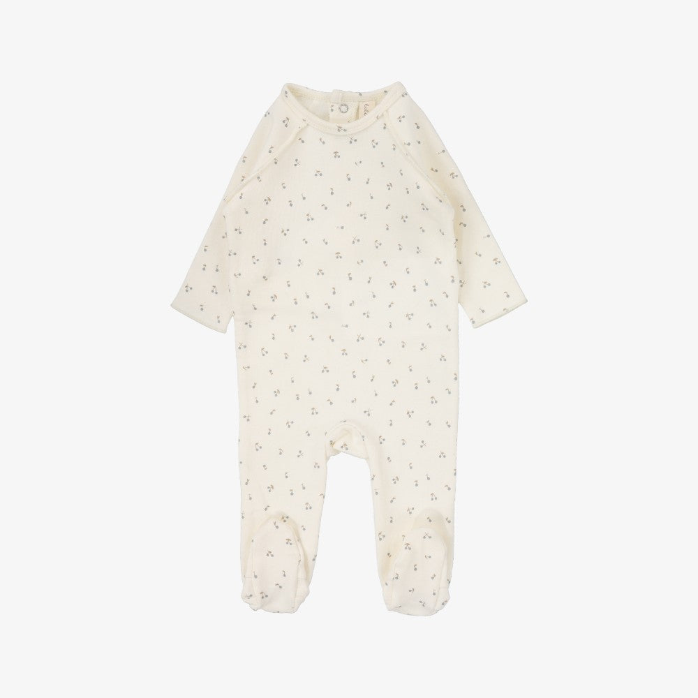 Cherry Print Footie - Pale Blue