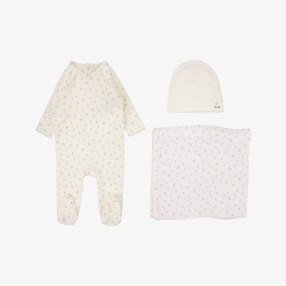 Cherry Print Take Me Home Set - Cream &amp; Blue