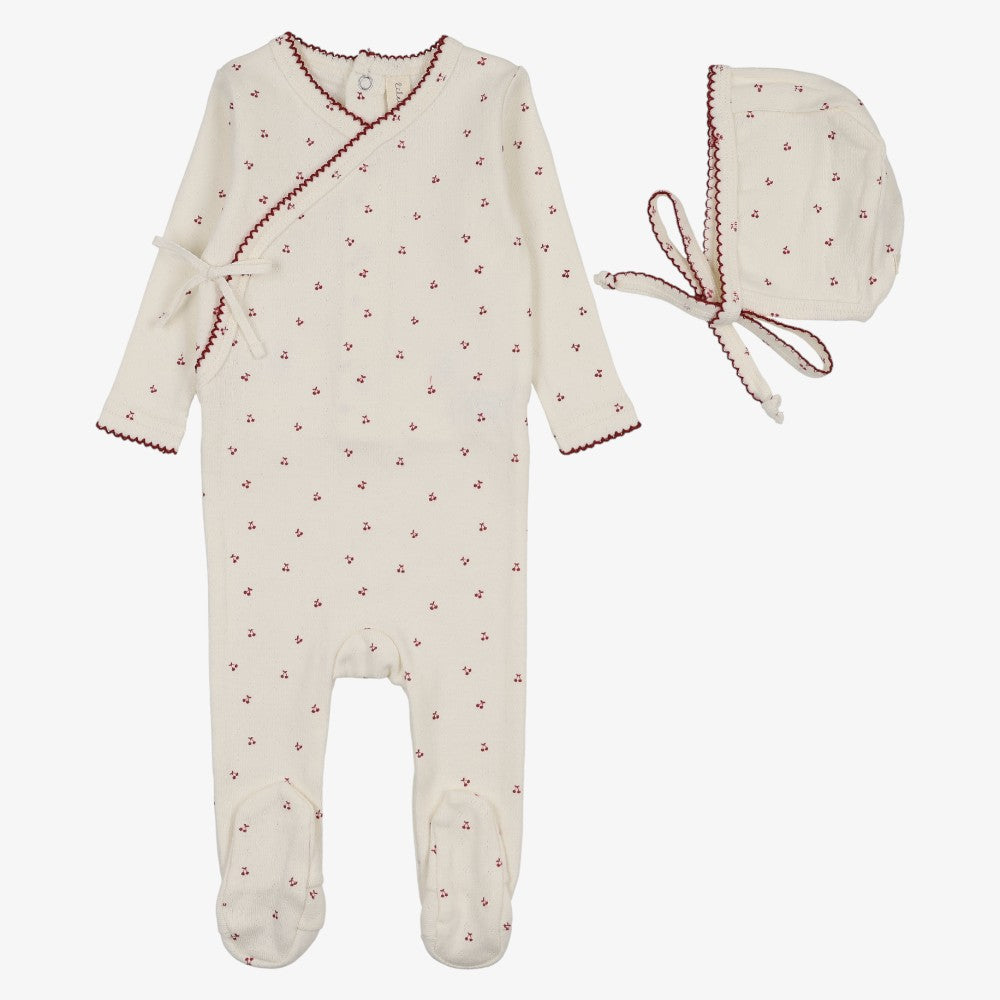 Cherry Scallop Footie And Hat - Cream &amp; Pink