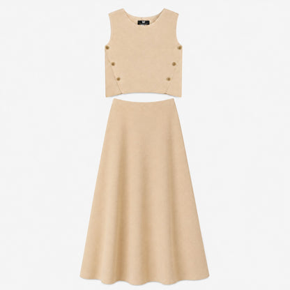 Button Vest And Skirt - Ivory