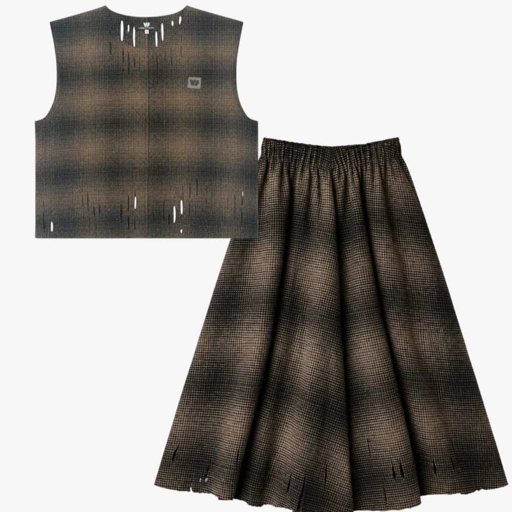 Plaid Vest And Skirt - Plaid