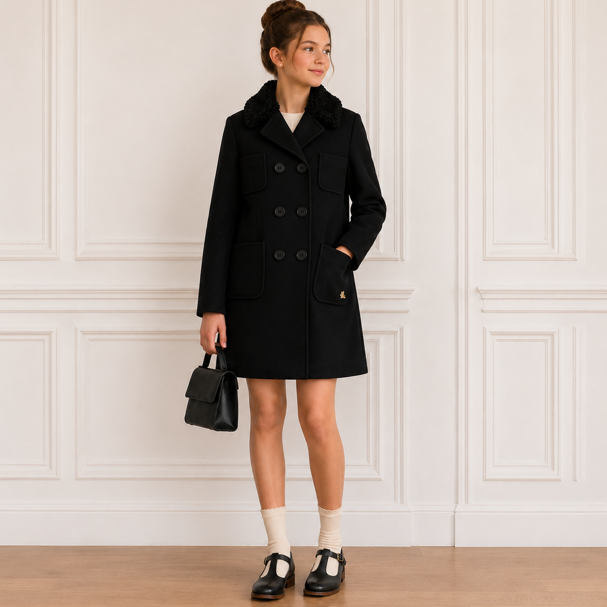 Teddy Collar Coat - Black
