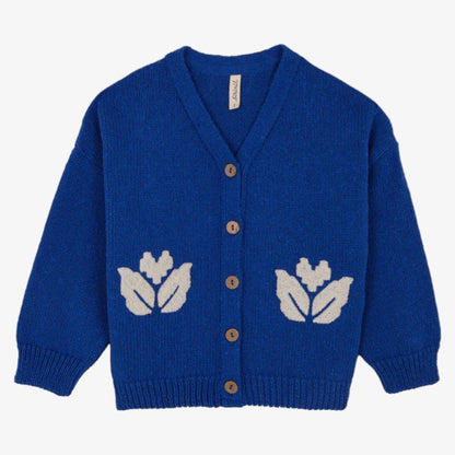 Embroidered Floral Cardigan - Cobalt