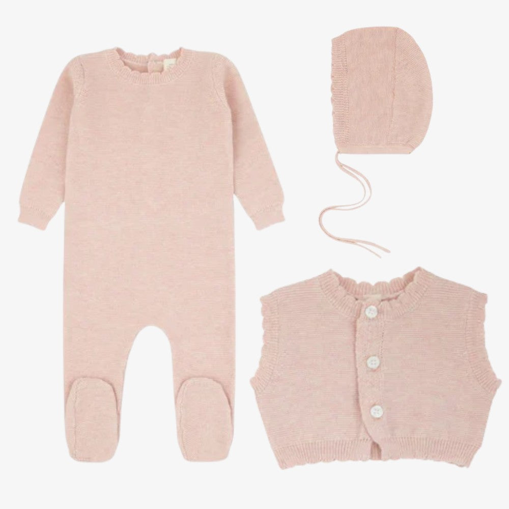 Knit Vest Footie And Bonnet - Roselle