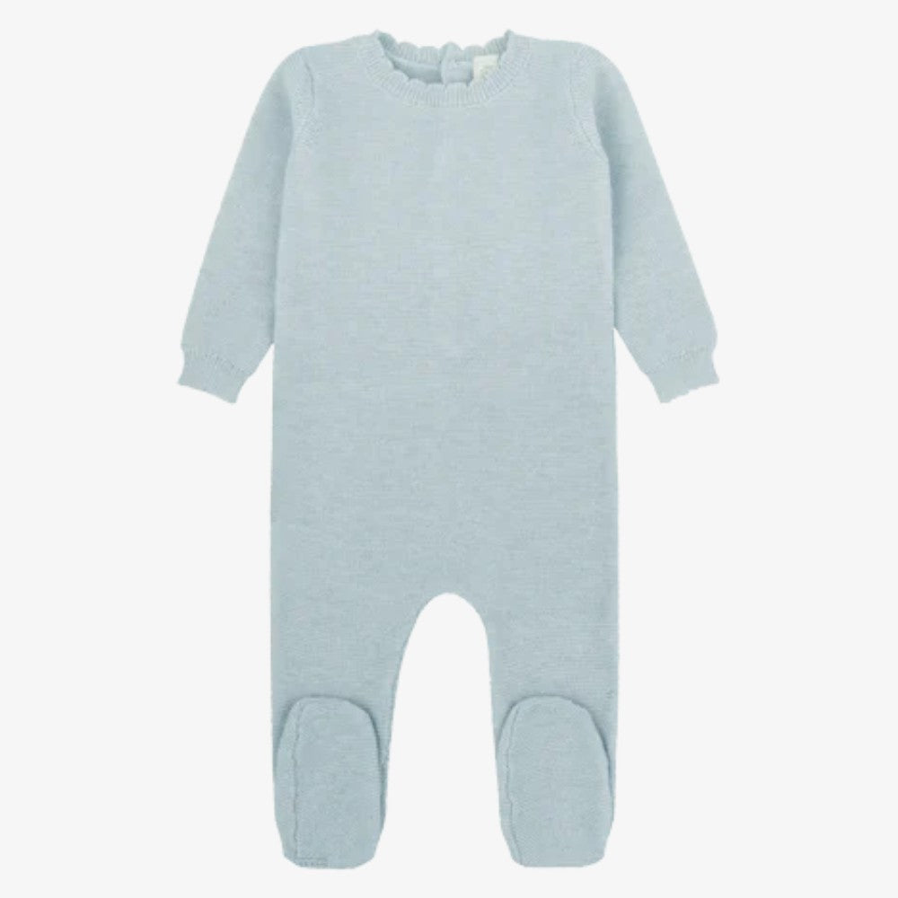 Knit Vest Footie And Bonnet - Celeste