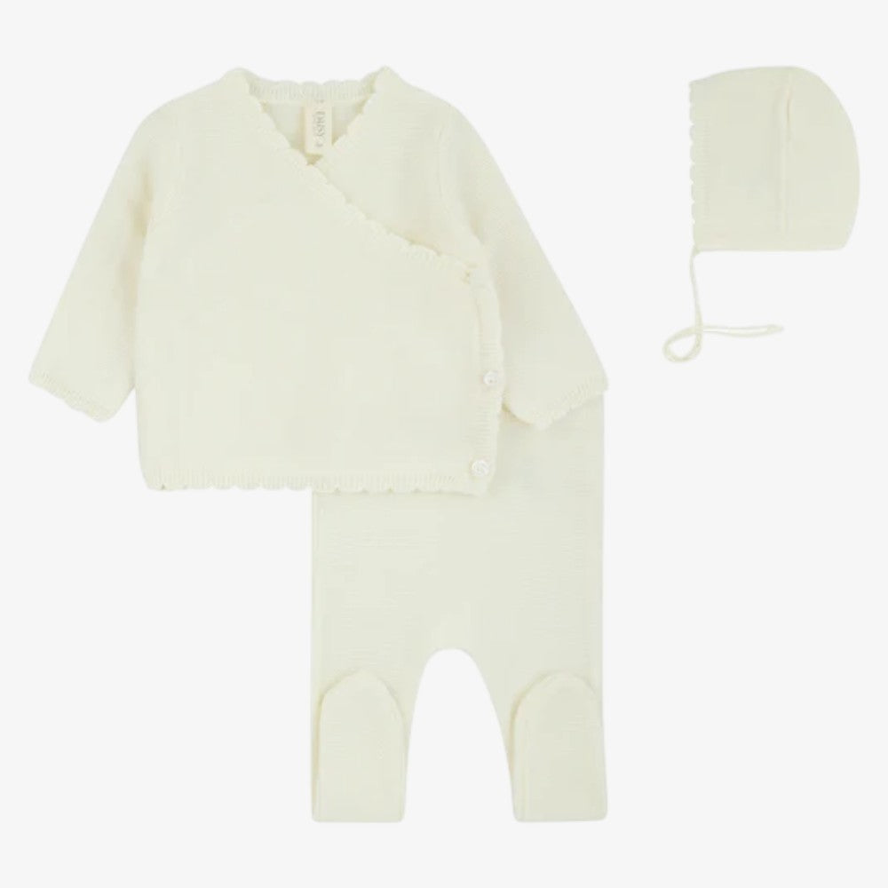 Knit Kimono Wrap 3 Piece Set - Cream