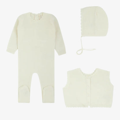 Knit Vest Footie And Bonnet - Cream