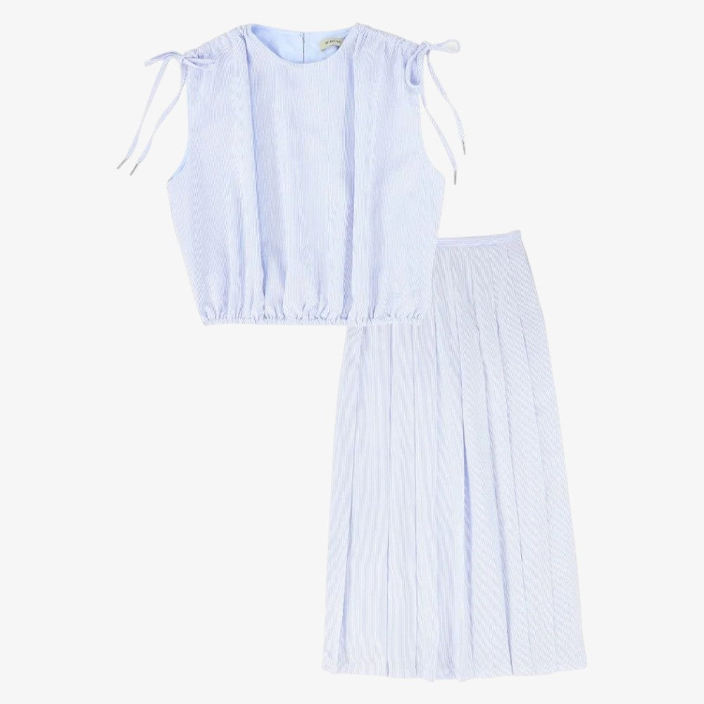 Stripe Linen Bubble Blouse - Blue