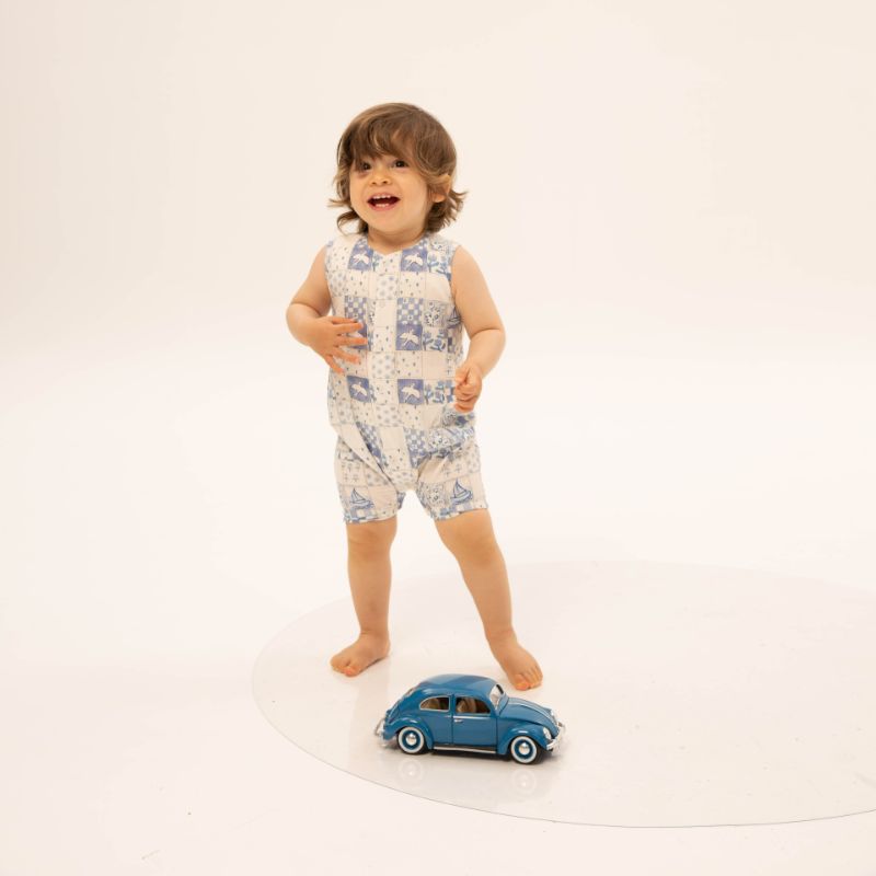 Woven Romper - Vintage Blue