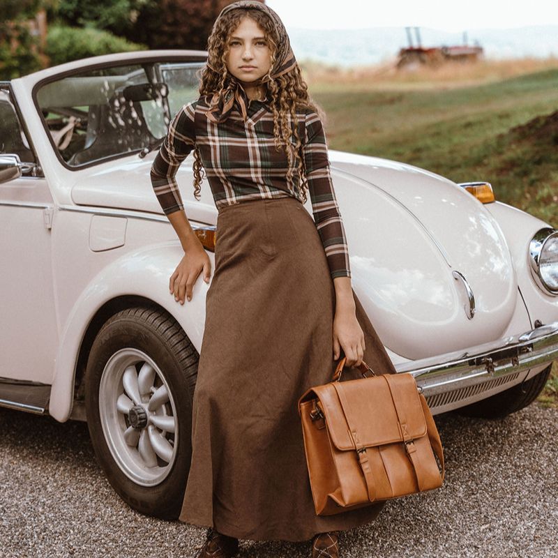 V Mock Turtleneck - Brown Plaid