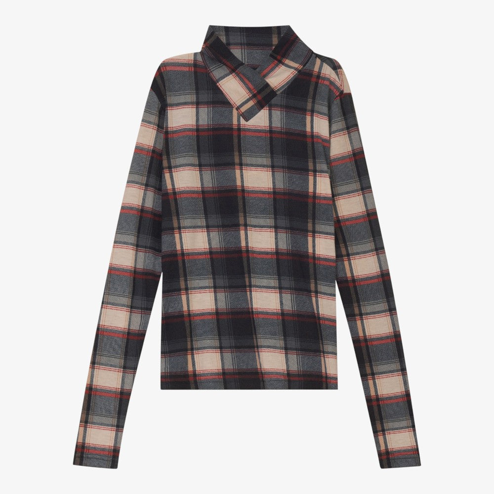 V Mock Turtleneck - Black Plaid