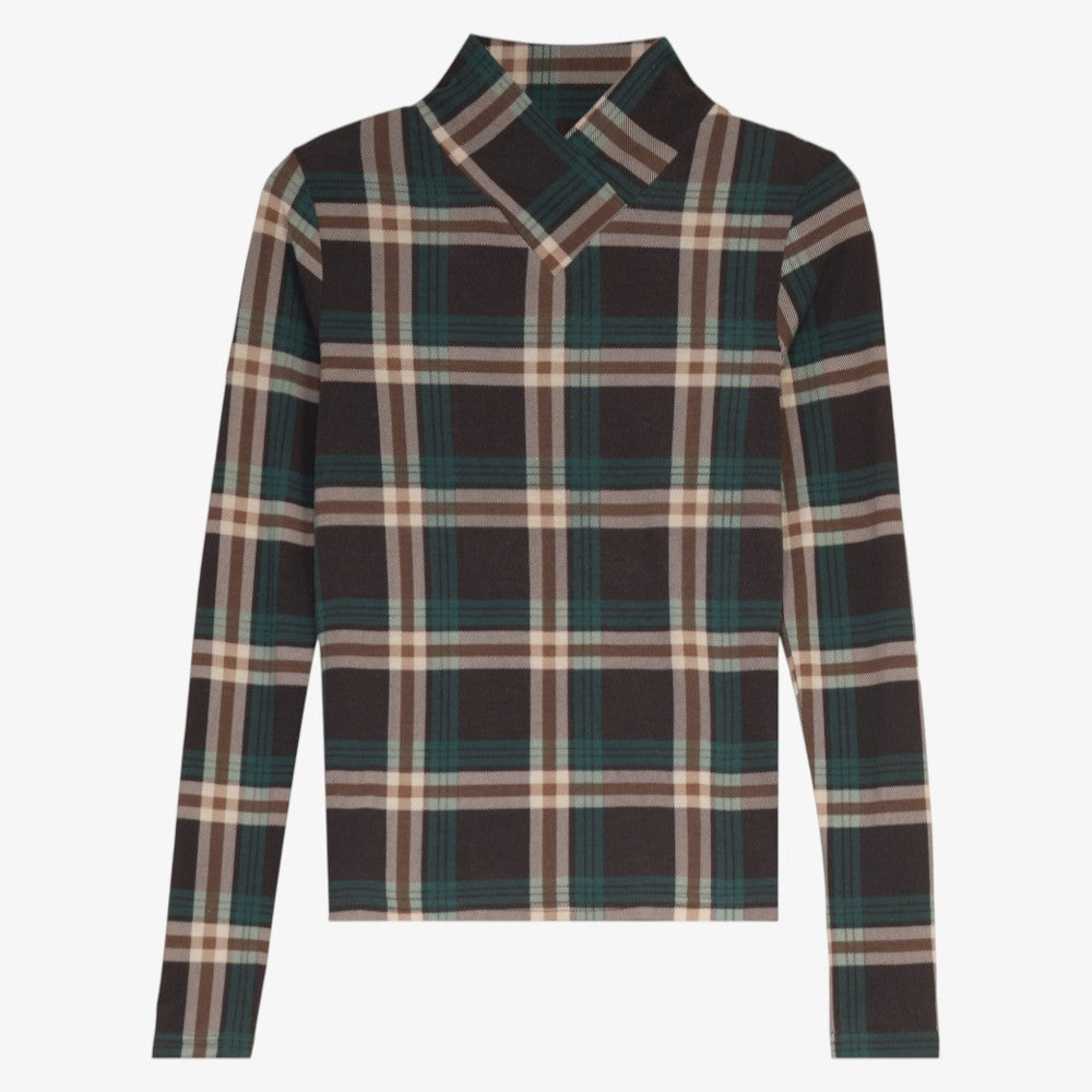 V Mock Turtleneck - Brown Plaid