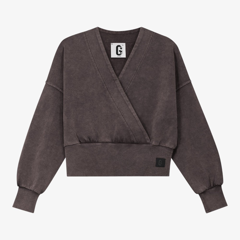 Wrap Washed Top - Brown