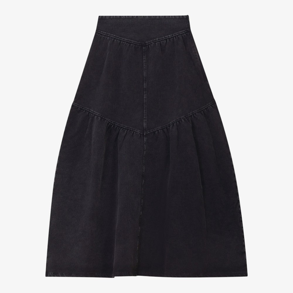 Tiered Washed Skirt - Black