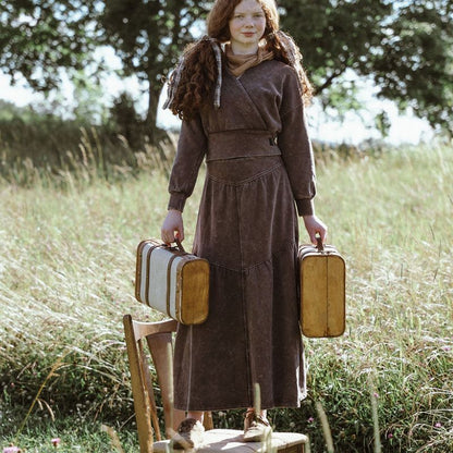 Tiered Washed Skirt - Brown