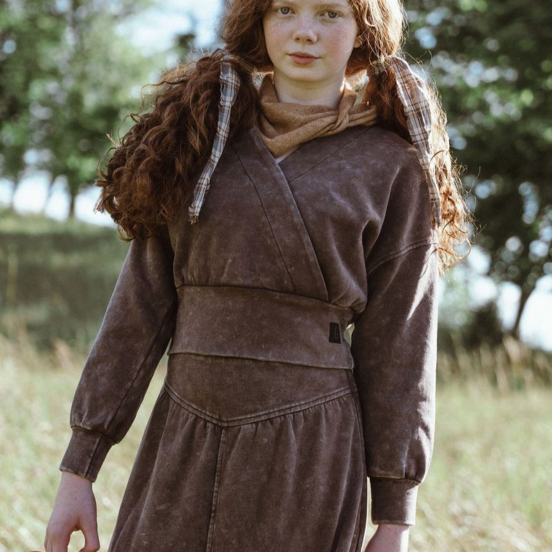 Tiered Washed Skirt - Brown