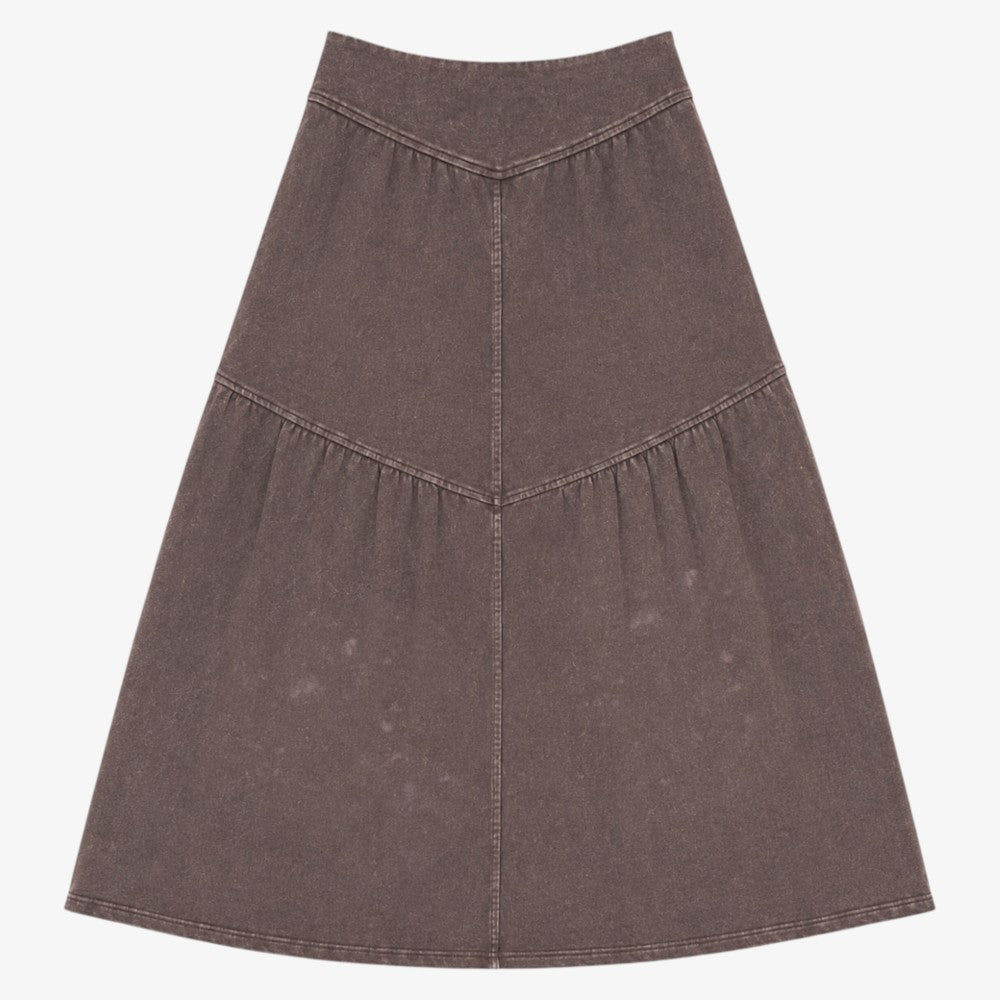 Tiered Washed Skirt - Brown