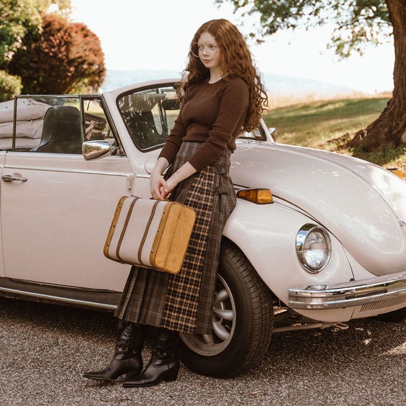 Plaid Pleated Skirt - Brown