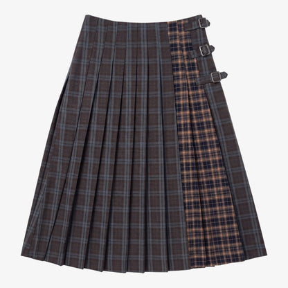 Plaid Pleated Skirt - Brown