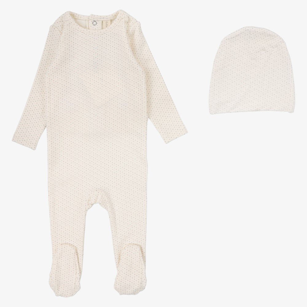 Dotty Knit Footie And Bonnet - Cream