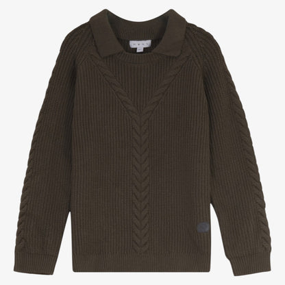 Braided Collar Sweater - Olive
