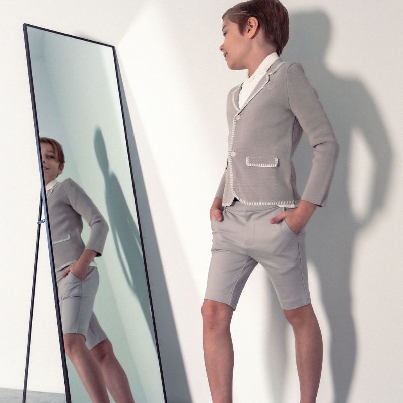 Stitched Edge Blazer - Smoke&white